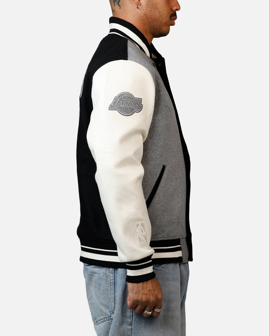 Pro Standard Los Angeles Lakers Reverse French Terry Wool Varsity Jacket Black/Grey