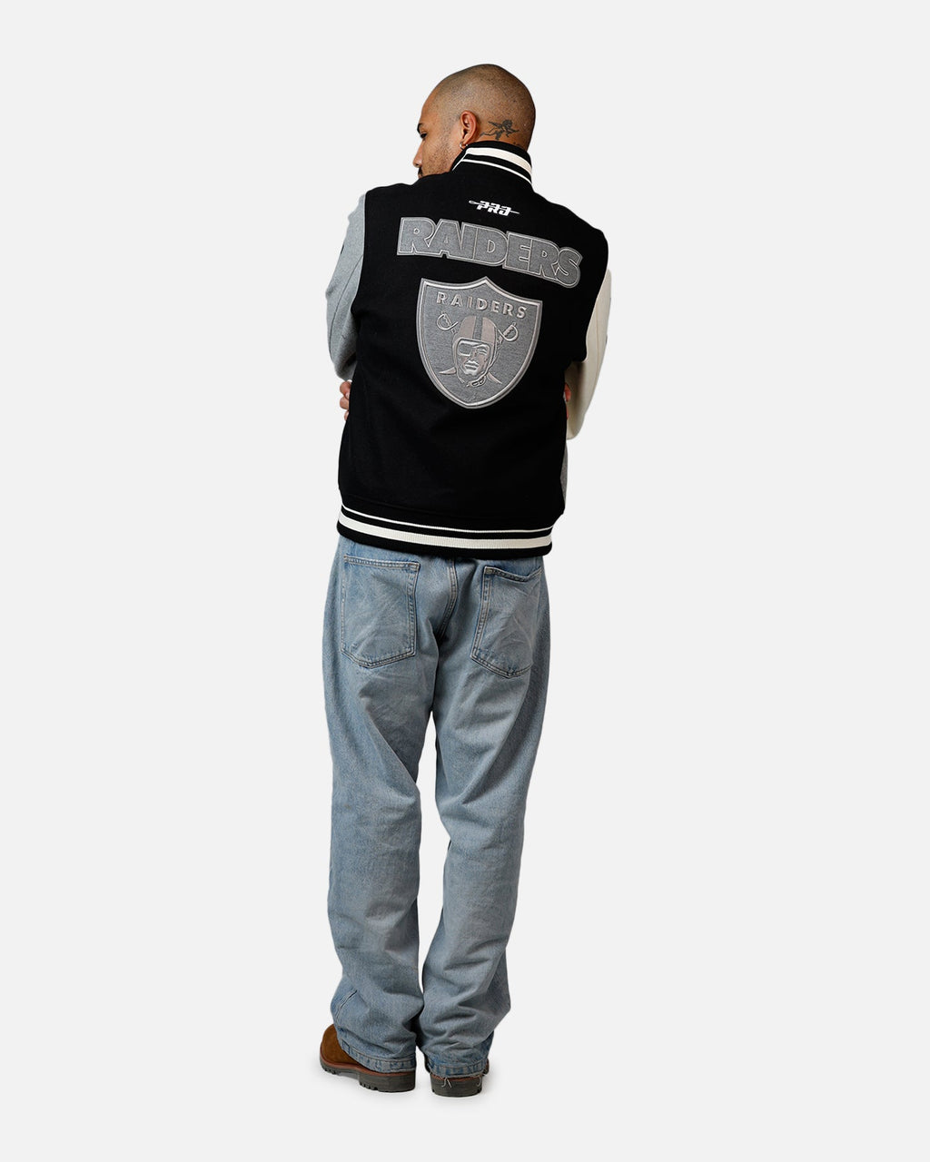 Pro Standard Las Vegas Raiders Reverse French Terry Wool Varsity Jacket Black/Grey