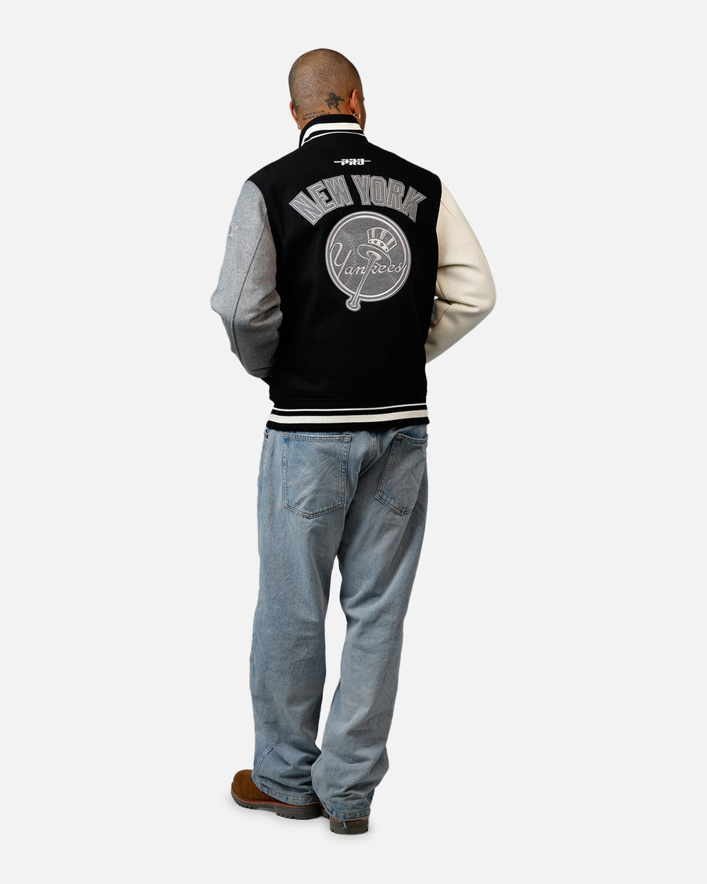 Pro Standard New York Yankees Reverse French Terry Wool Varsity Jacket Black/Grey