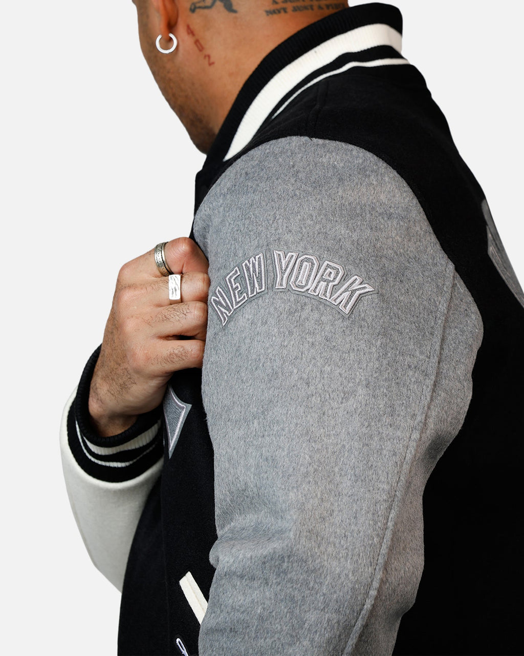 Pro Standard New York Yankees Reverse French Terry Wool Varsity Jacket Black/Grey