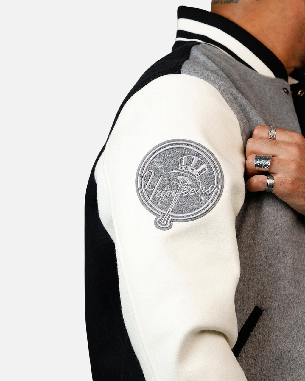 Pro Standard New York Yankees Reverse French Terry Wool Varsity Jacket Black/Grey