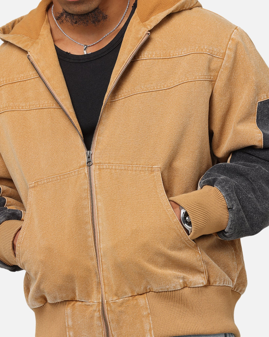 Saint Morta Hooded Workwear Jacket Tan/Black