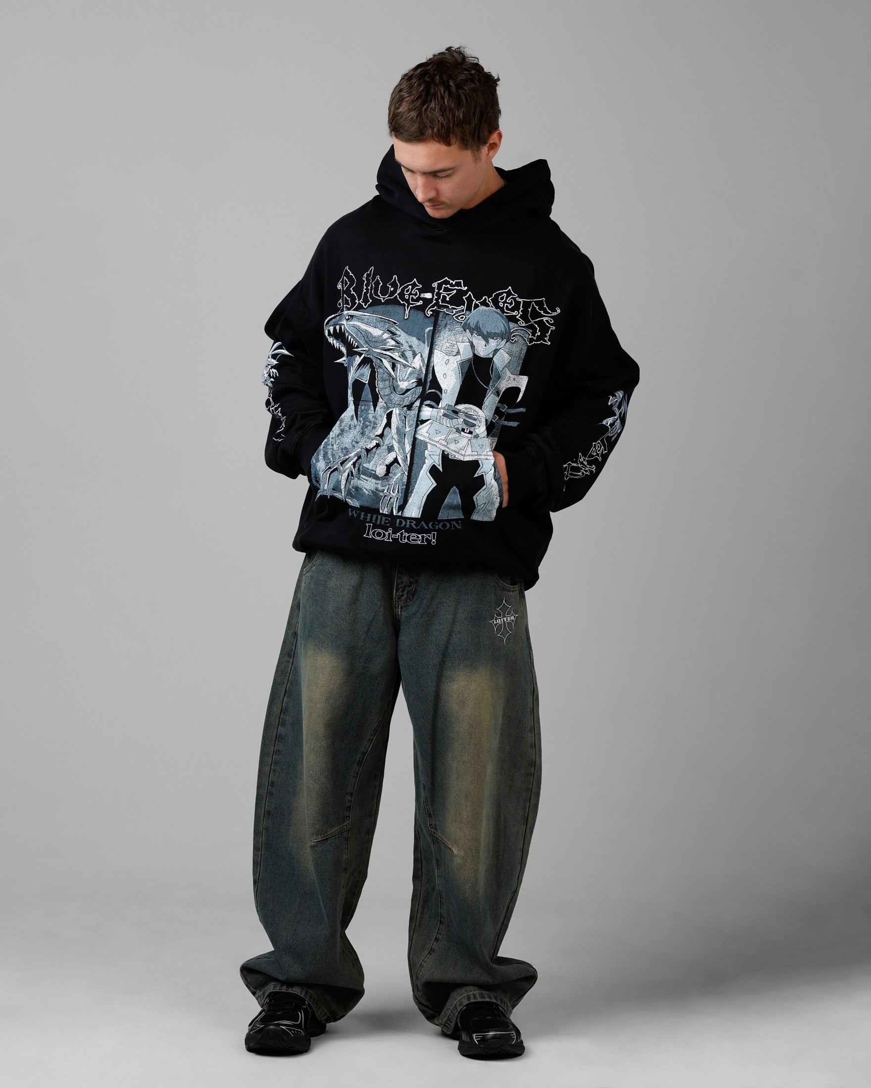 Loiter X Yu-Gi-Oh! Kaiba Blue Eyes Hoodie Black