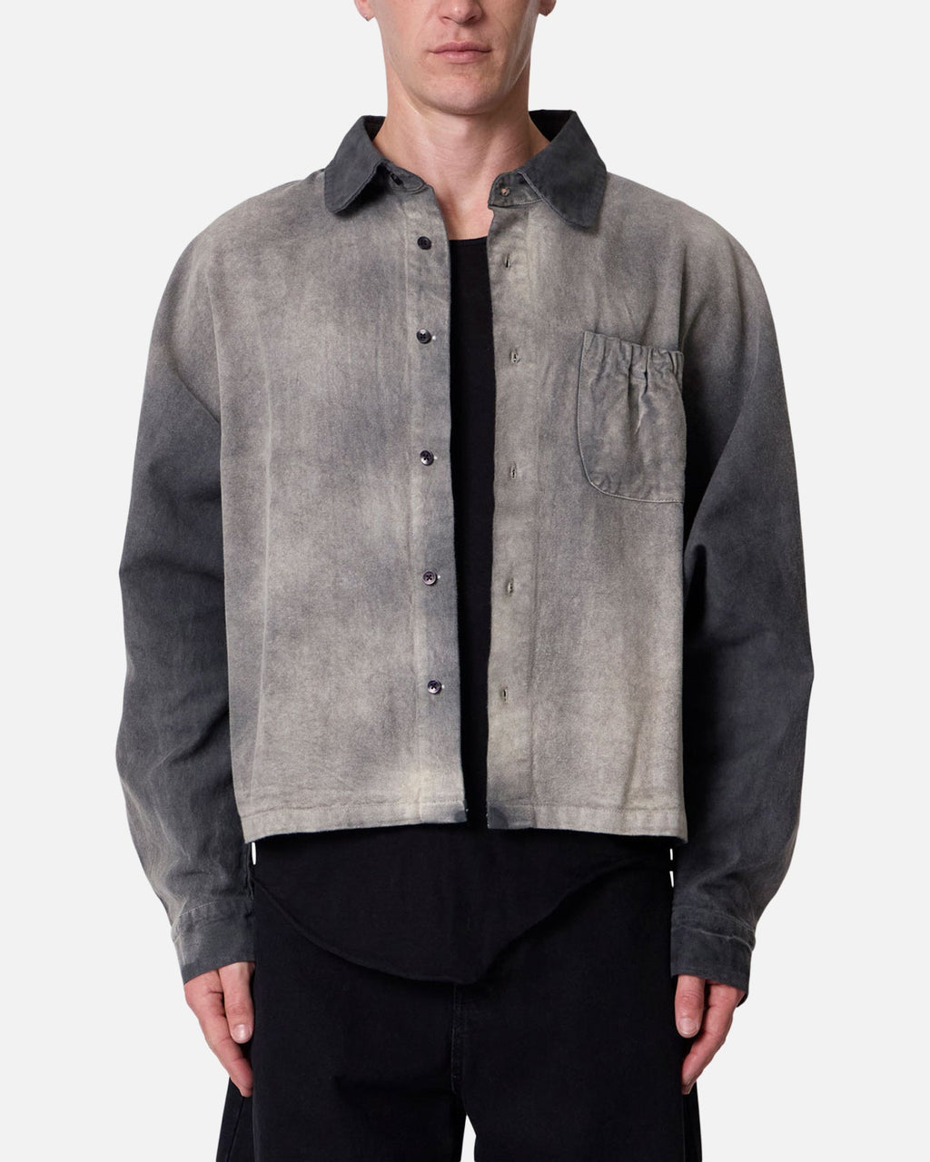 MNML Spray Denim Long Sleeve Shirt Washed Black