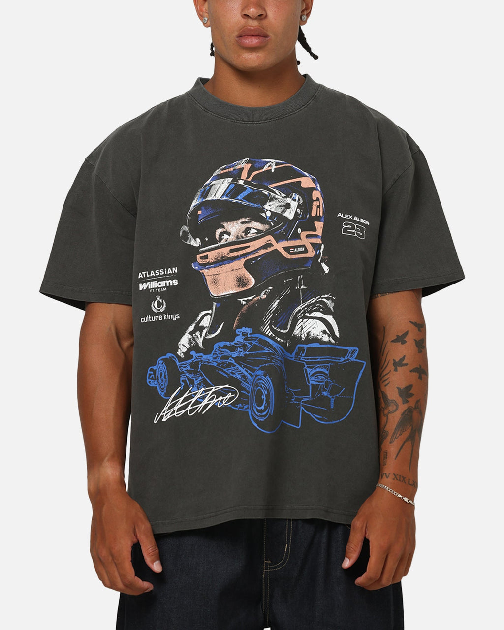 Culture Kings X Atlassian Williams F1 Team Alex Albon T-Shirt Black Acidwash