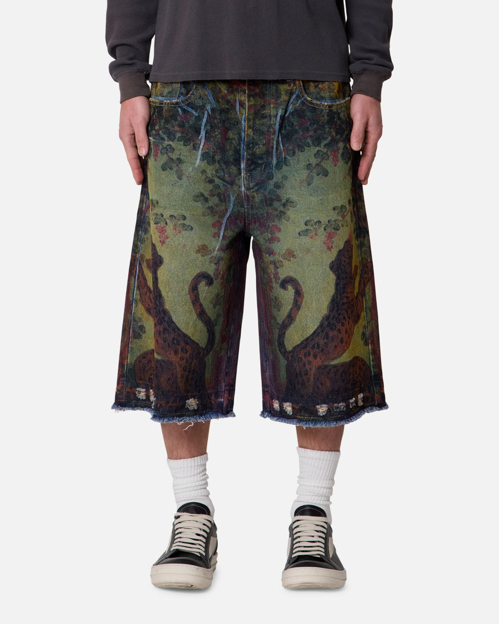MNML Ultra Baggy Leopard Denim Shorts Multi
