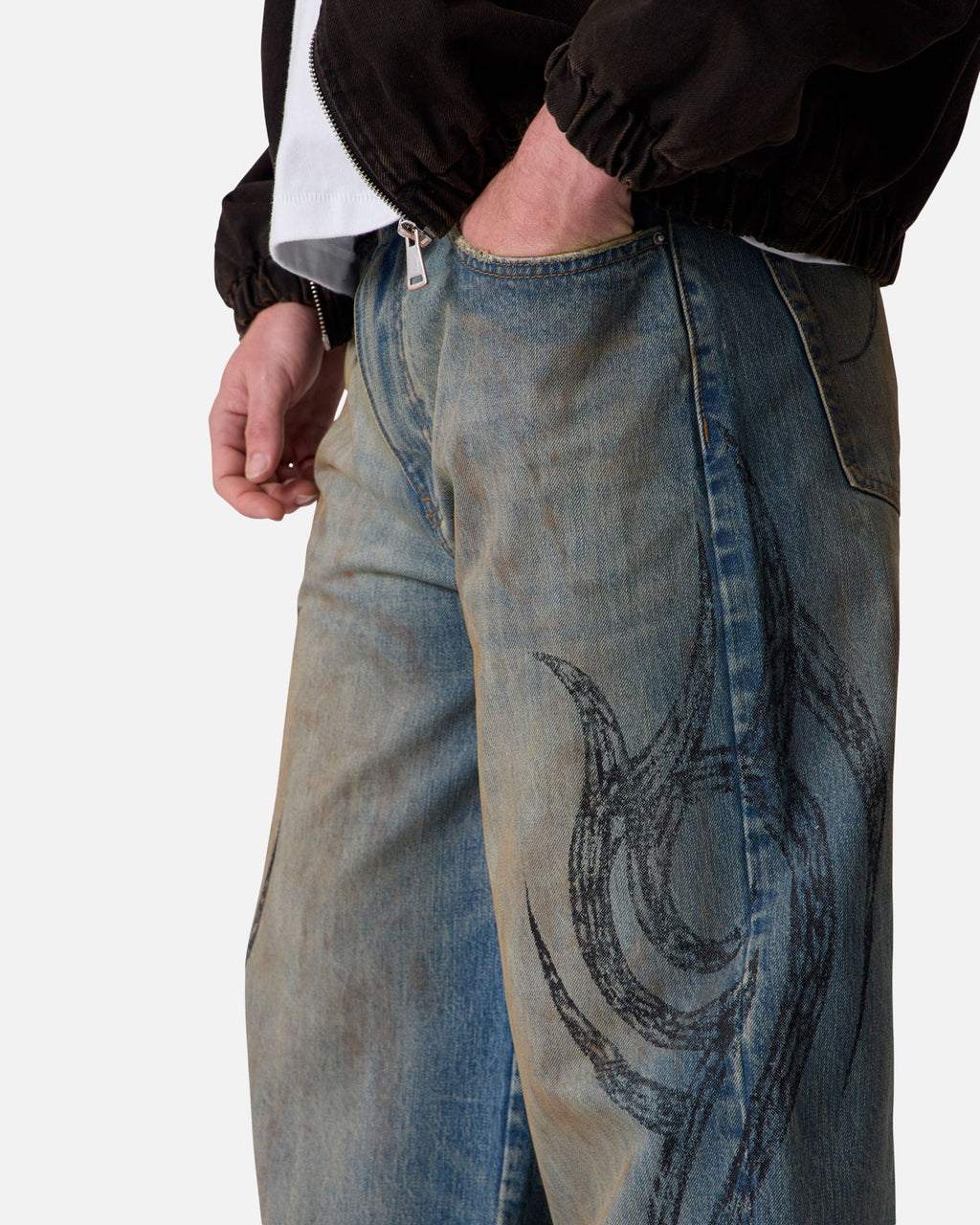 MNML Ultra Wide Tribal Denim Jeans Medium Blue