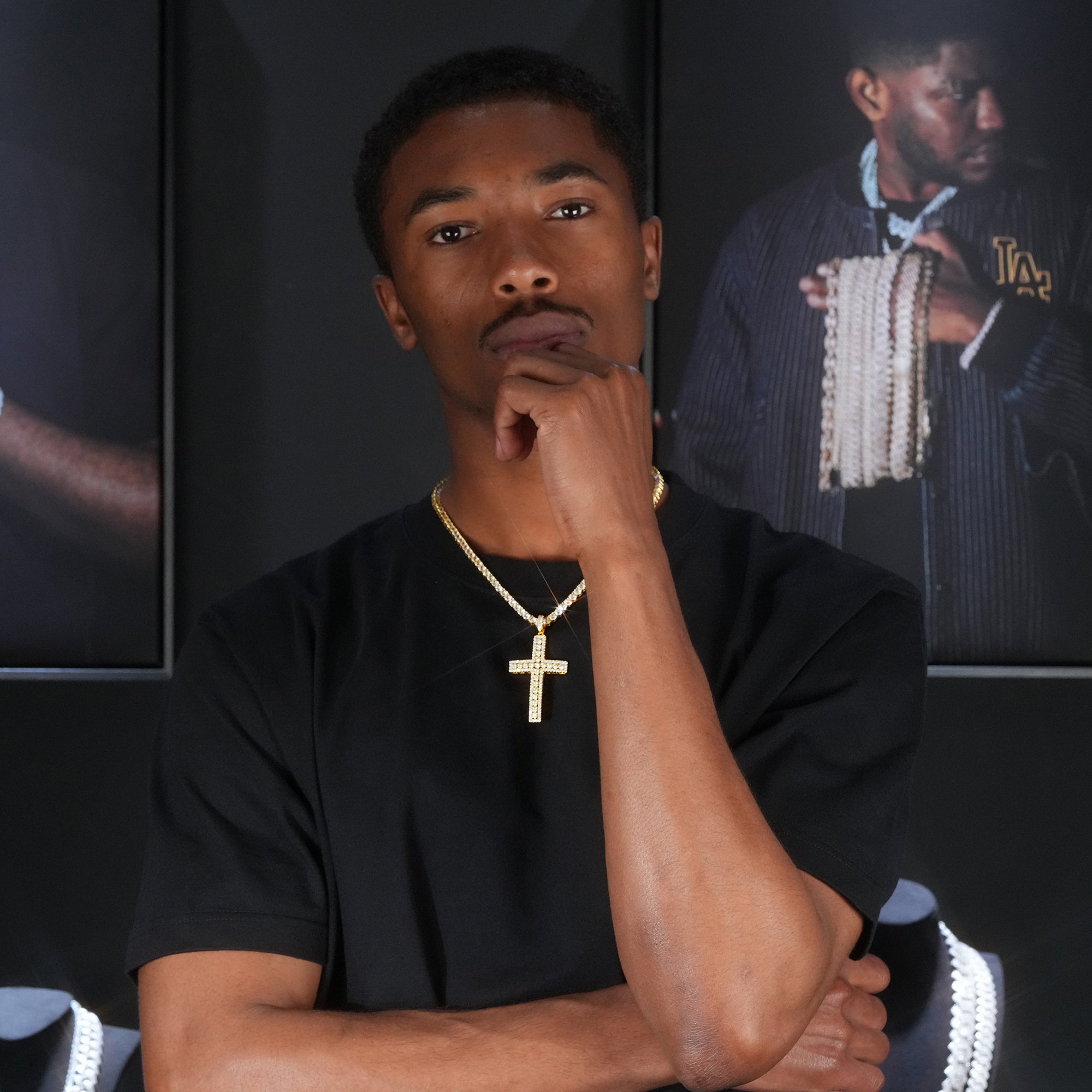 35mm  Iced Yellow Gold-Plated CZ Cross Pendant