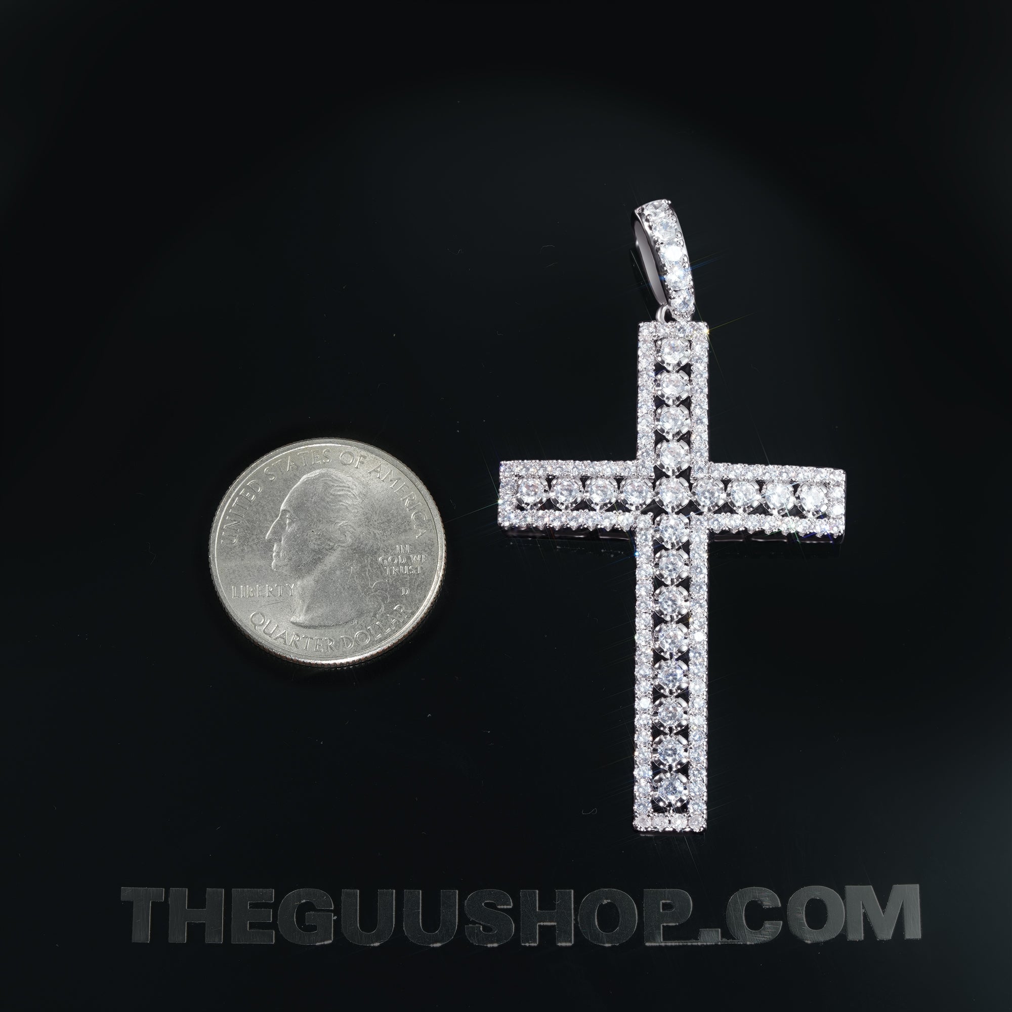 35mm  Iced Yellow Gold-Plated CZ Cross Pendant