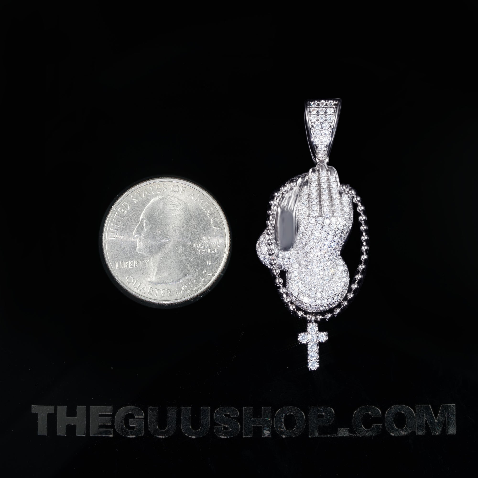 3mm Gold-Plated AAA CZ Hand Rosary Cross Prayer Hand Cross Pendant (with Stainless Steel Cuban/twist Chain)