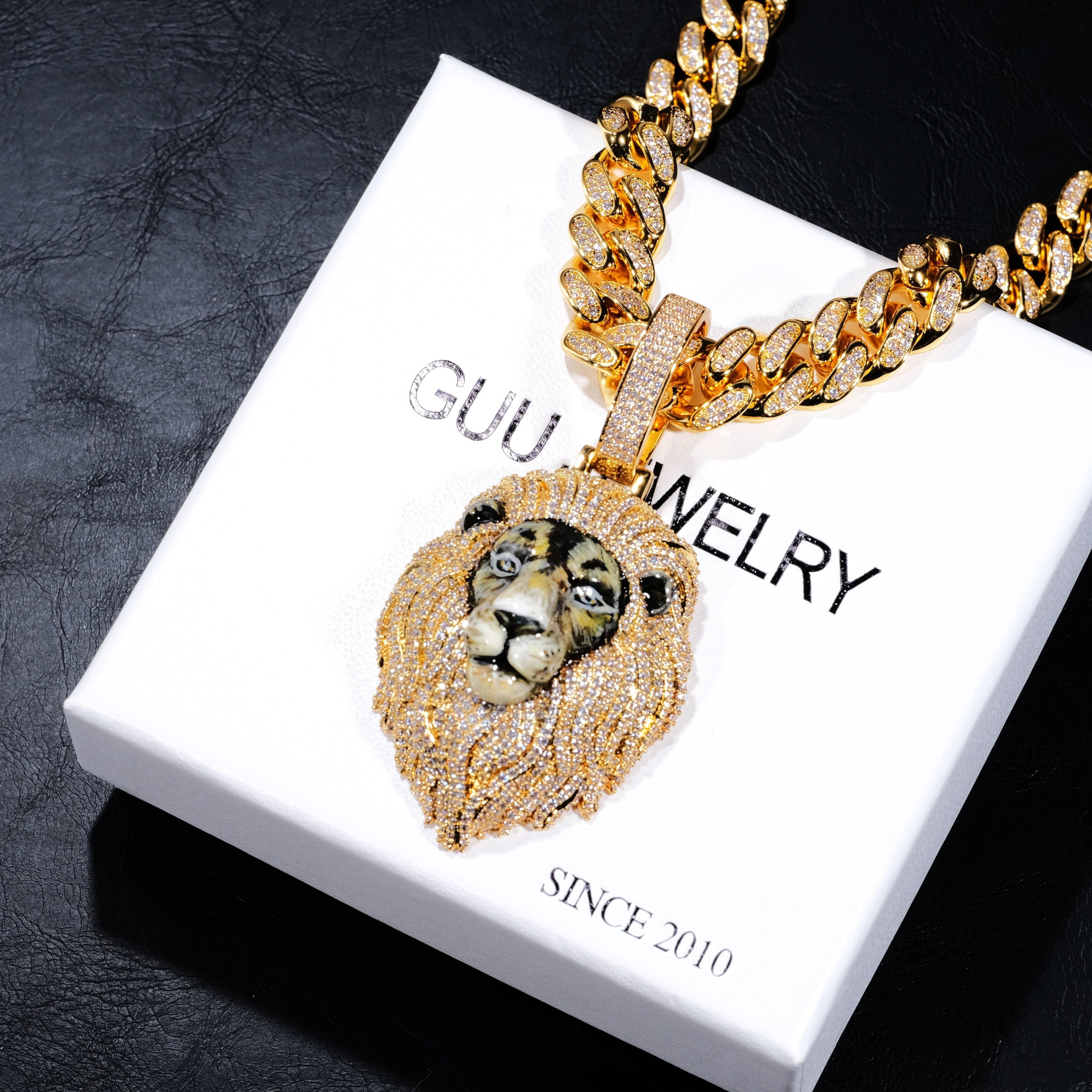 3D Enamel painting Iced Lion Pendant