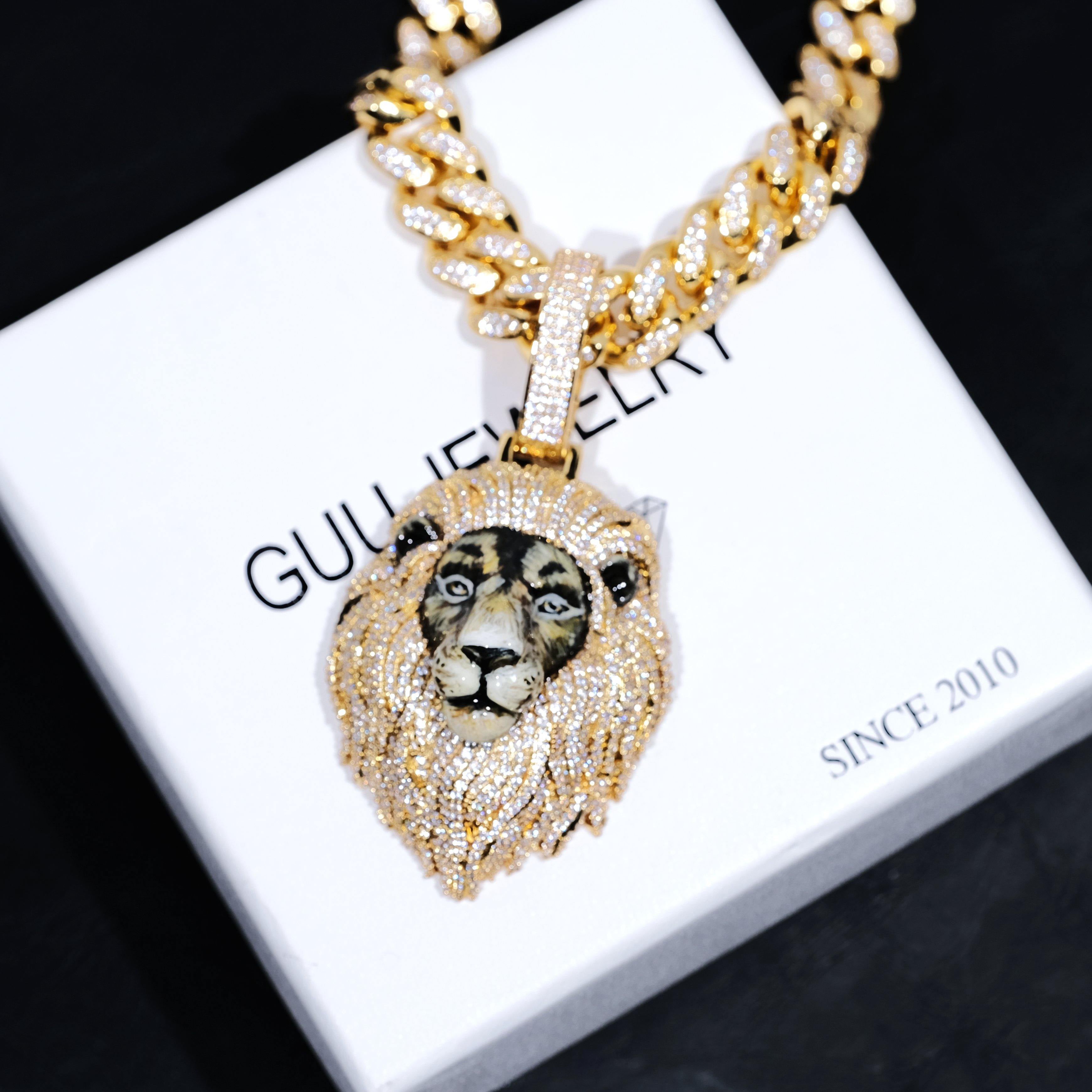 3D Enamel painting Iced Lion Pendant
