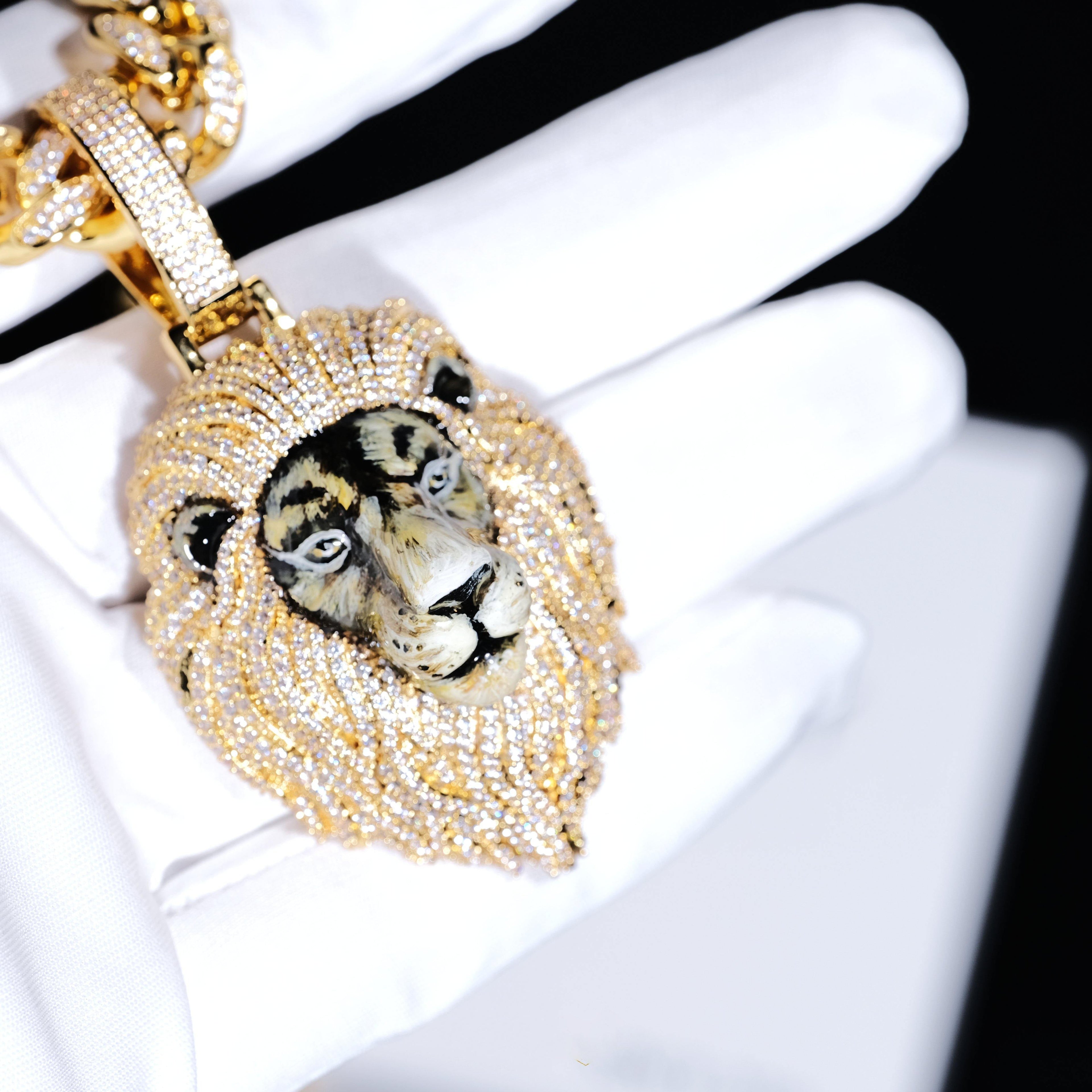 3D Enamel painting Iced Lion Pendant